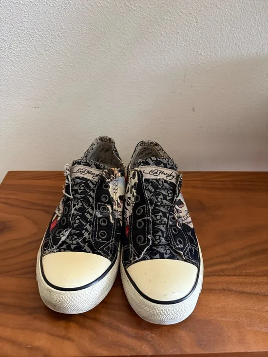 Ed Hardy Black Graphic Skull Slip-On Sneakers - Picture 2 of 3